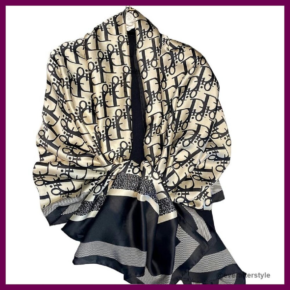 Luxury Silk Scarf Elegant Monogram Pattern Lightw… - image 1